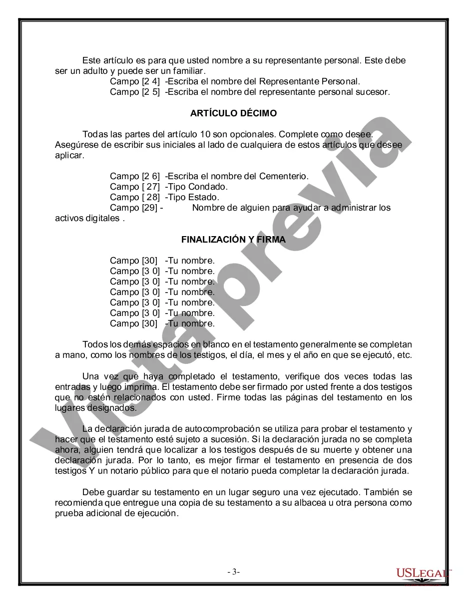 Preview Formulario de última voluntad y testamento legal para persona soltera sin hijos
