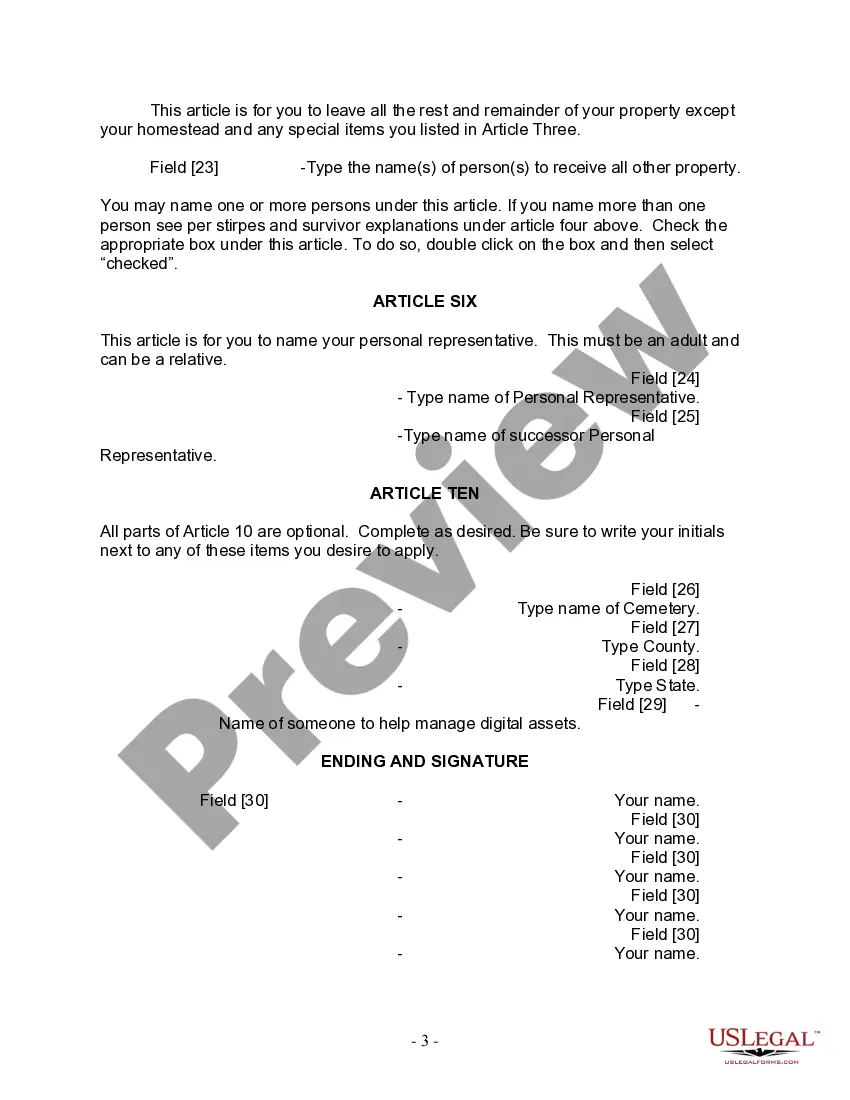 Preview Last Will and Testament for Single Person with No Children