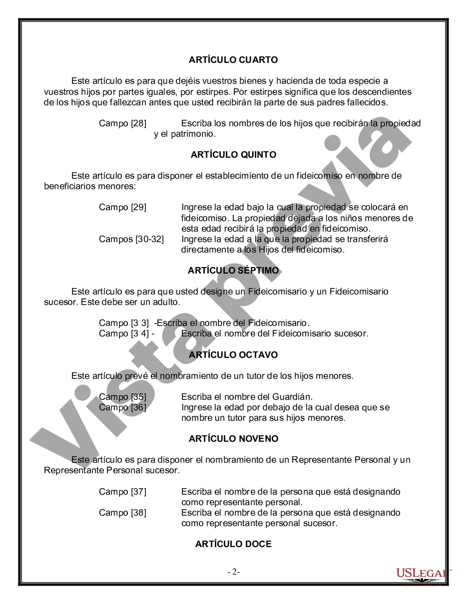 Preview Formulario Legal de Última Voluntad y Testamento para una Persona Soltera con Hijos Menores