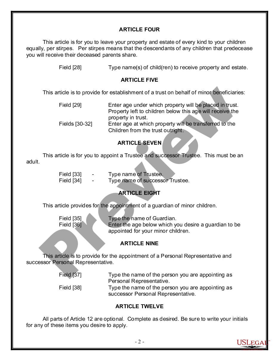 page 1 Legal Last Will and Testament Form for a Single Person with Minor Children preview