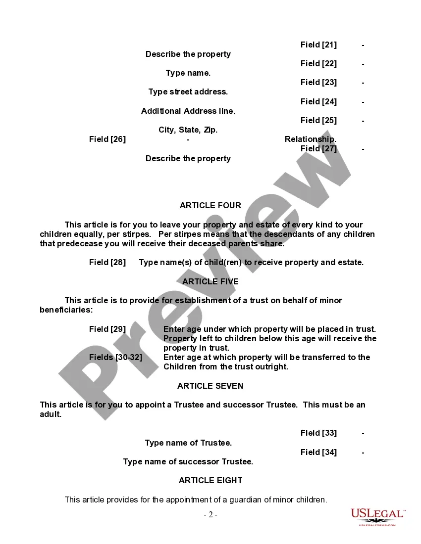 Preview Last Will and Testament for a Single Person with Minor Children