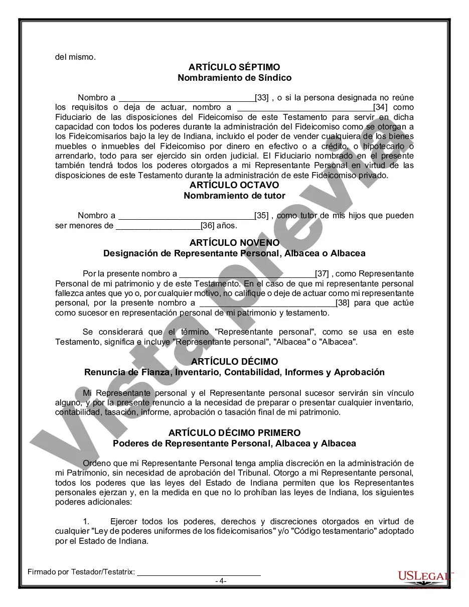 Preview Formulario Legal de Última Voluntad y Testamento para Persona Soltera con Hijos Adultos y Menores