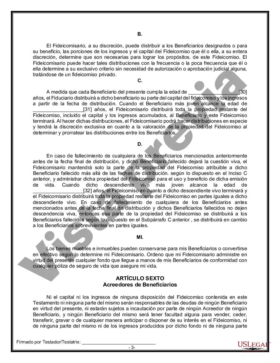 Preview Formulario Legal de Última Voluntad y Testamento para Persona Soltera con Hijos Adultos y Menores