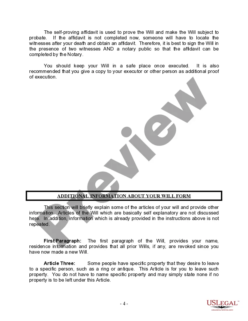 Preview Last Will and Testament for Single Person with Adult Children