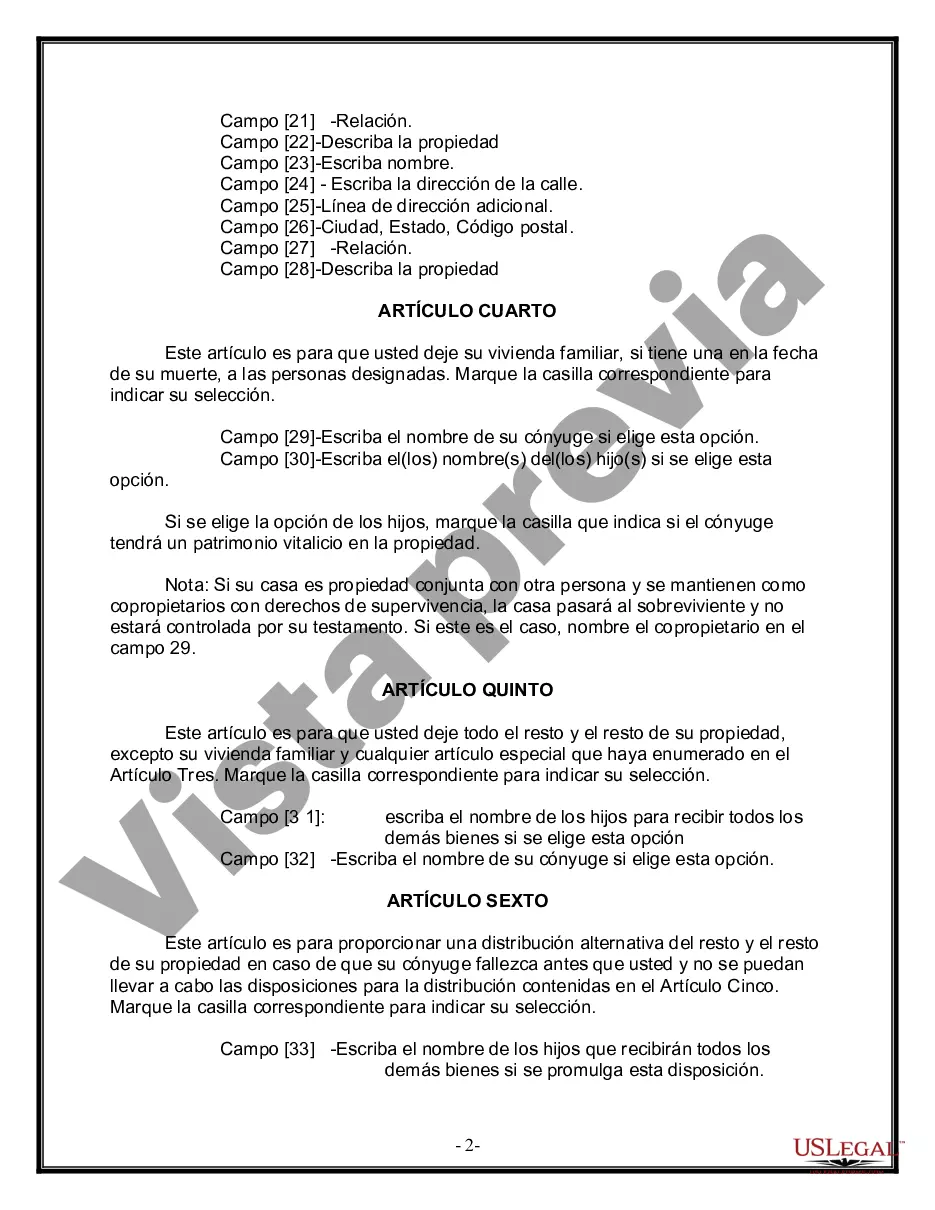 Preview Última voluntad y testamento legal para persona casada con hijos menores de edad de un matrimonio anterior