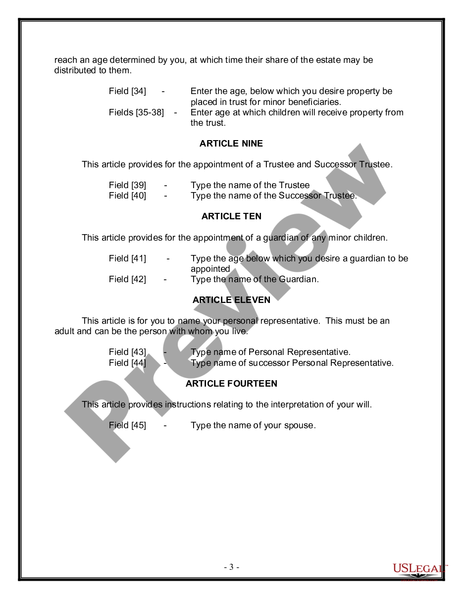 page 2 Legal Last Will and Testament for Married person with Minor Children from Prior Marriage preview