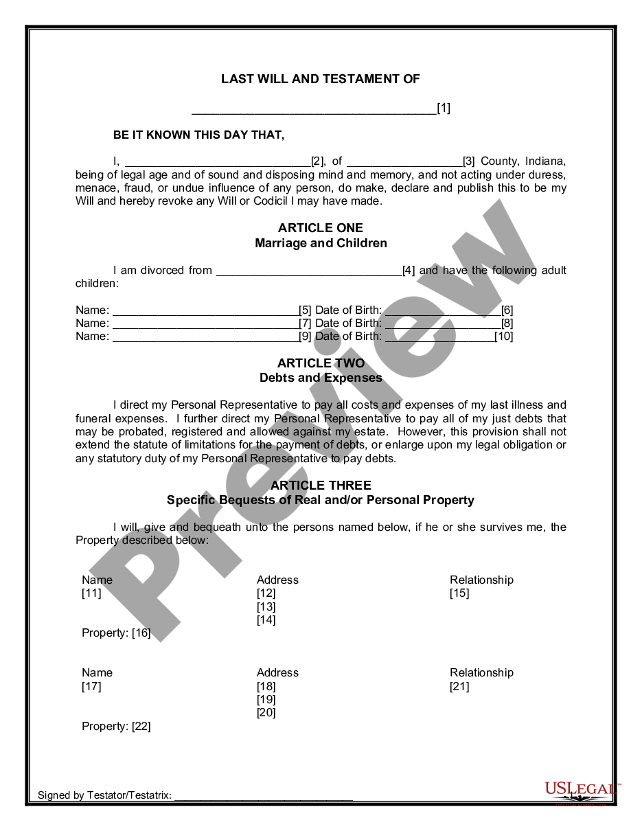 page 6 Legal Last Will and Testament Form for Divorced person not Remarried with Adult Children preview