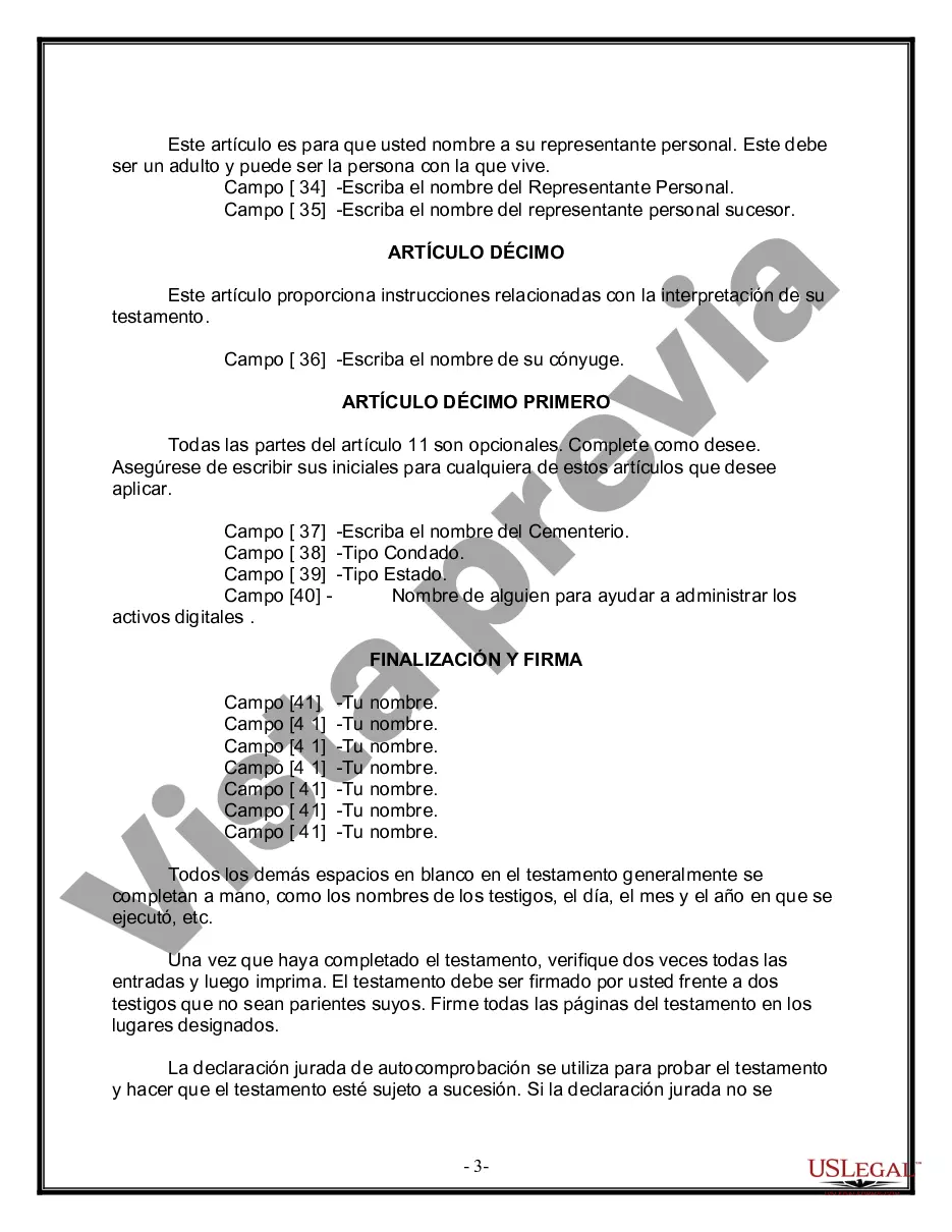Preview Formulario de última voluntad y testamento legal para una persona casada con hijos adultos de un matrimonio anterior