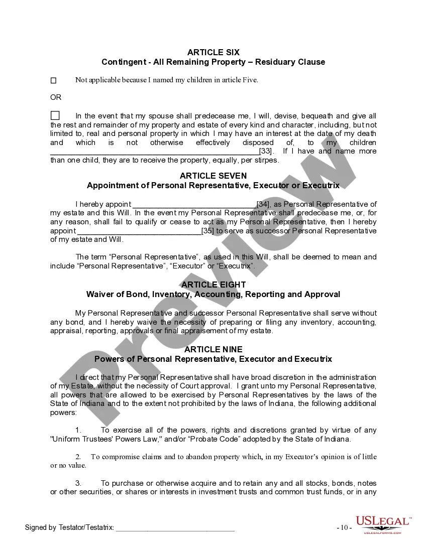 Preview Last Will and Testament for Married person with Adult Children from Prior Marriage