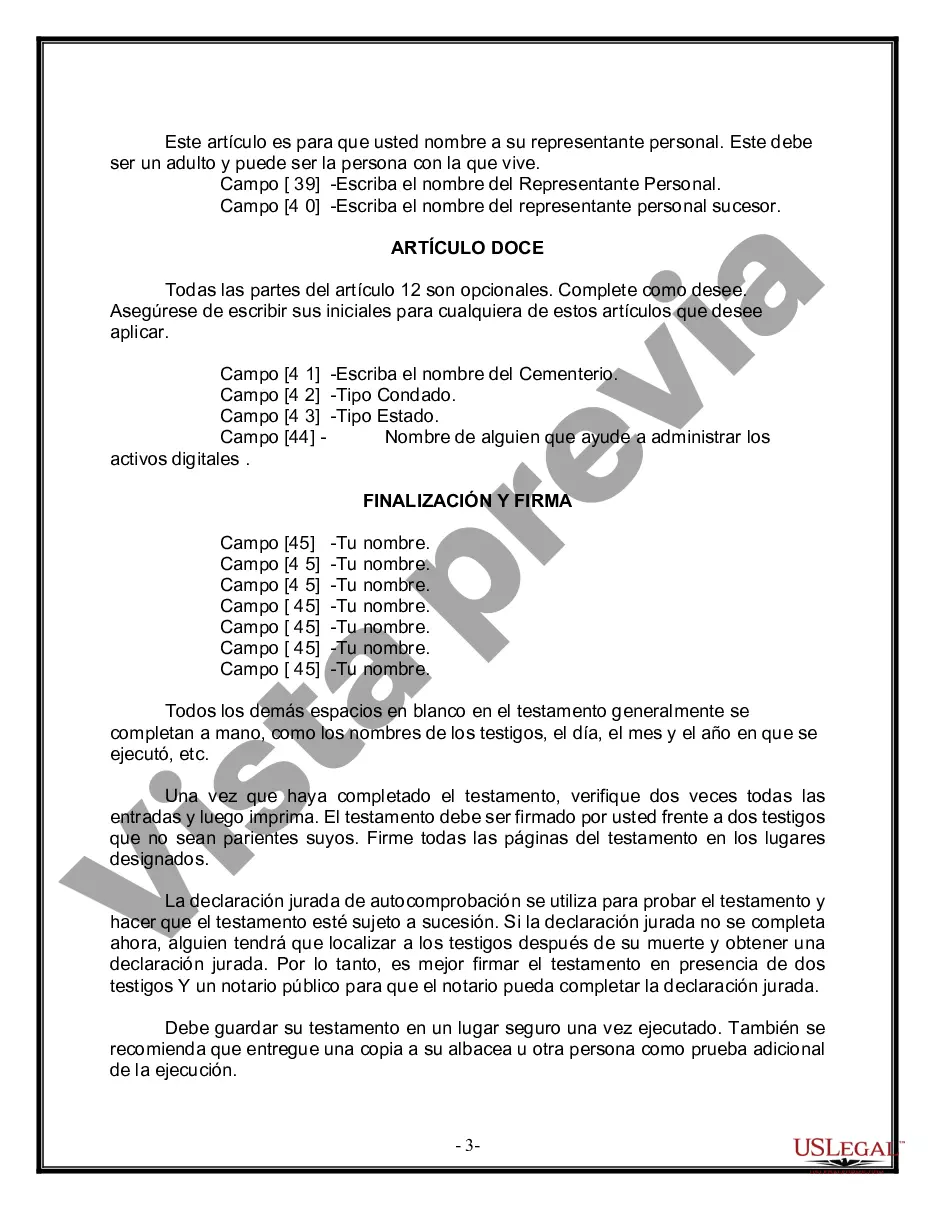 Preview Formulario de última voluntad y testamento legal para personas divorciadas que no se han vuelto a casar con hijos adultos y menores