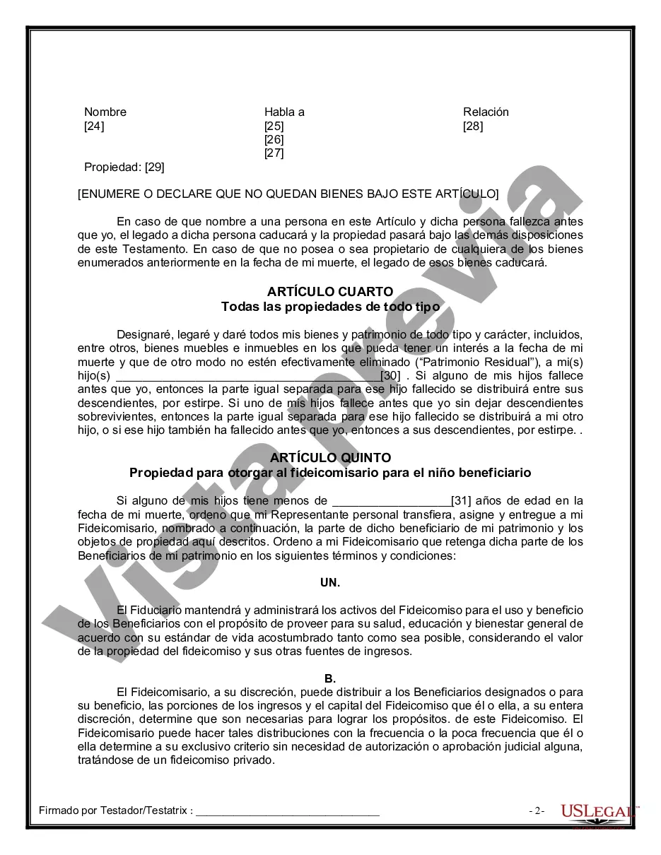 Preview Formulario de última voluntad y testamento legal para personas divorciadas que no se han vuelto a casar con hijos adultos y menores