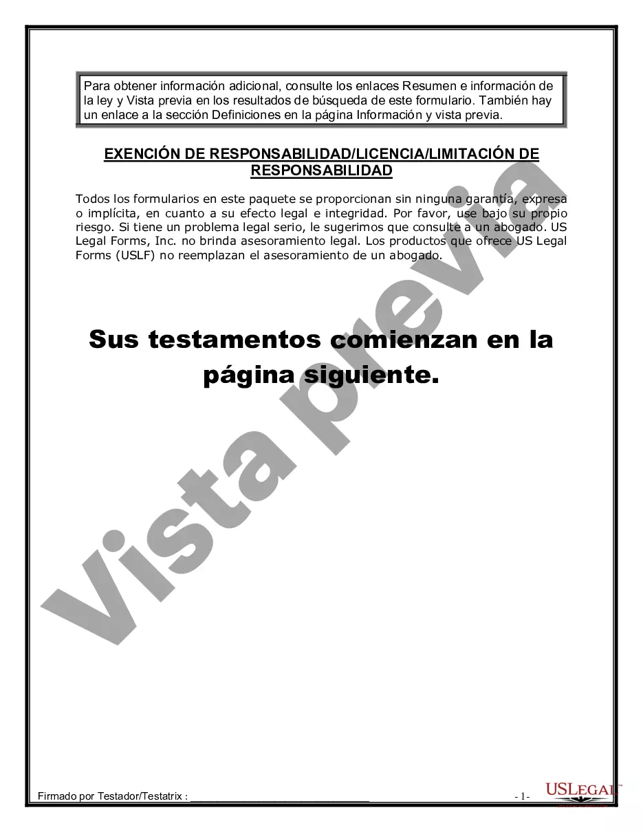 Preview Paquete de Voluntades Mutuas con Últimas Voluntades y Testamentos para Pareja Casada con Hijos Adultos