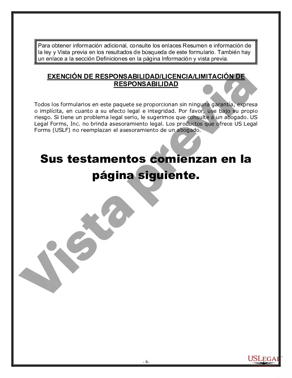 Preview Paquete de Voluntades Mutuas con Últimas Voluntades y Testamentos para Pareja Casada sin Hijos