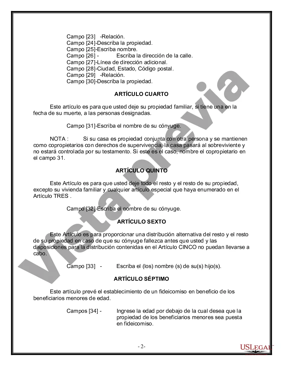 Preview Paquete de Voluntades Mutuas con Últimas Voluntades y Testamentos para Pareja Casada con Hijos Menores