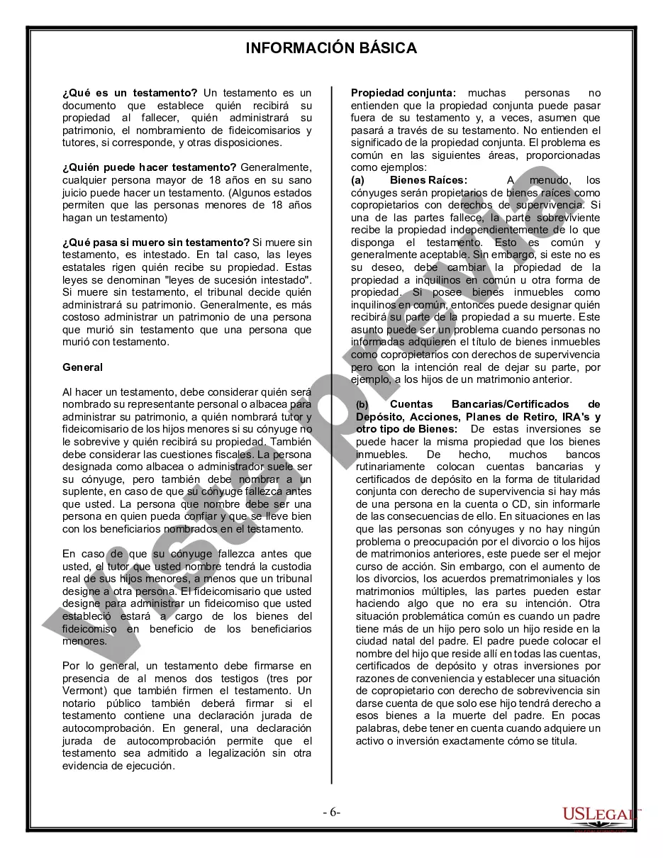 Preview Paquete de Voluntades Mutuas con Últimas Voluntades y Testamentos para Pareja Casada con Hijos Menores