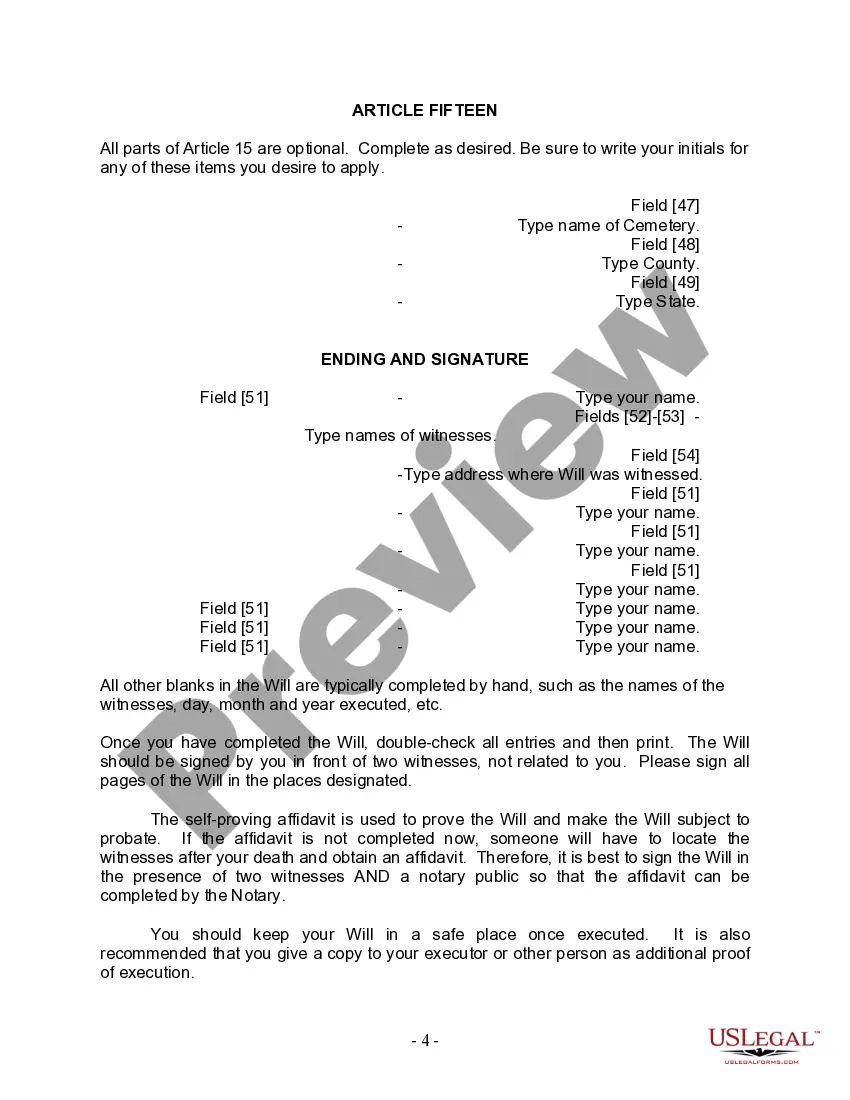Preview Last Will and Testament for Married Person with Adult and Minor Children