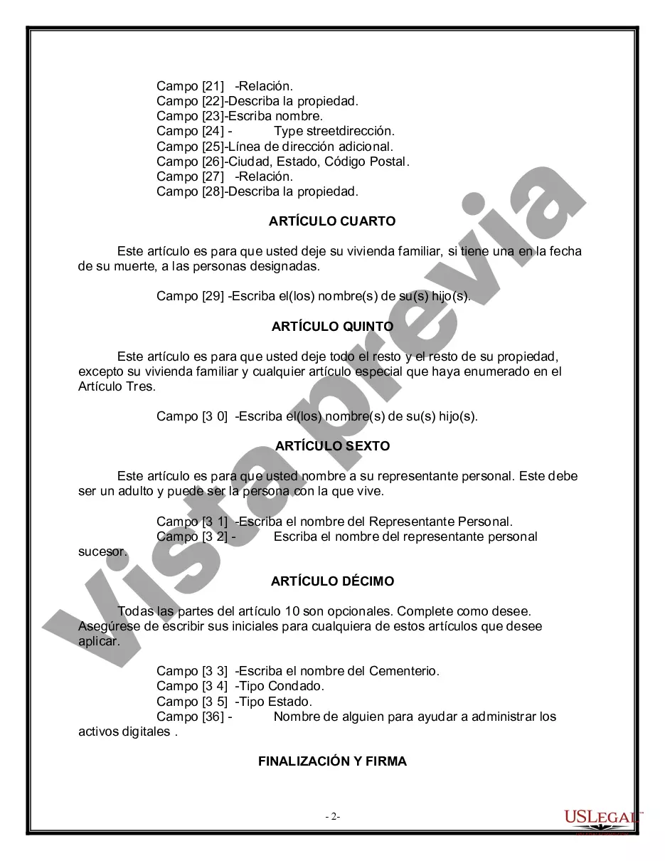 Preview Formulario de testamento y última voluntad legal para viuda o viudo con hijos adultos