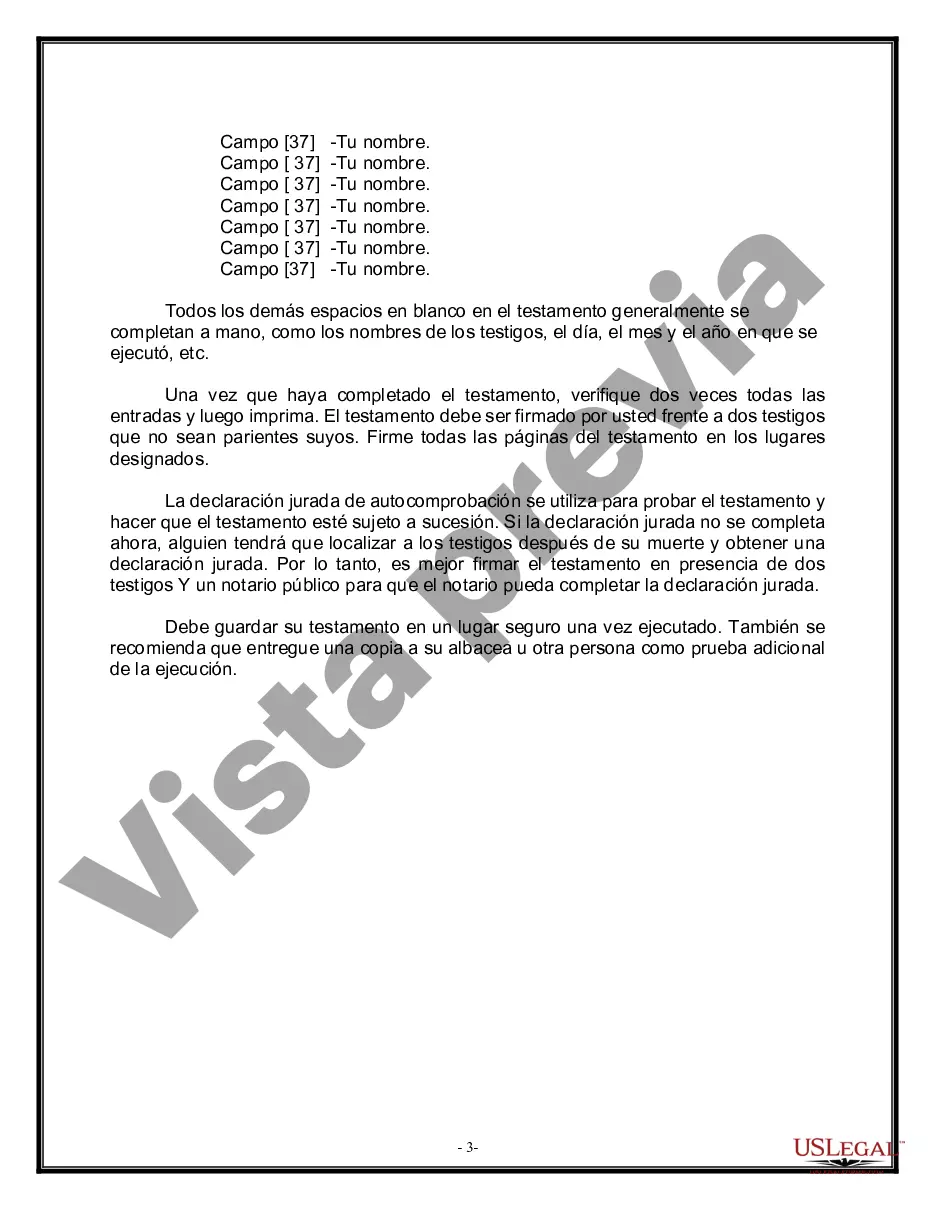 Preview Formulario de testamento y última voluntad legal para viuda o viudo con hijos adultos