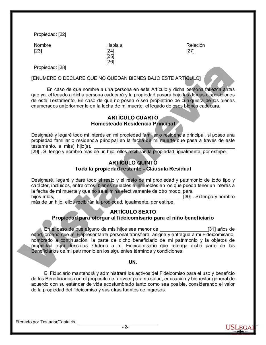 Preview Formulario Legal de Última Voluntad y Testamento para Viuda o Viudo con Hijos Menores