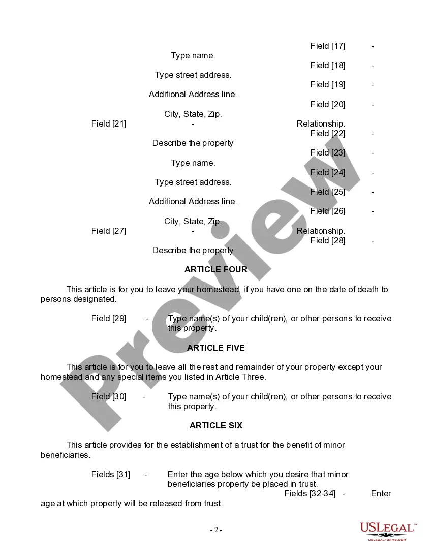 Get Last Will and Testament for Widow or Widower with Minor Children Preview Last Will and Testament for Widow or Widower with Minor Children