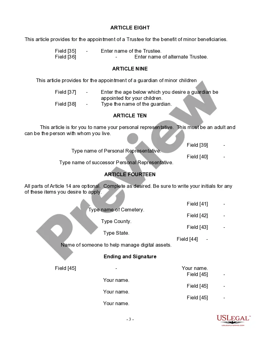 Get Last Will and Testament for Widow or Widower with Minor Children Preview Last Will and Testament for Widow or Widower with Minor Children