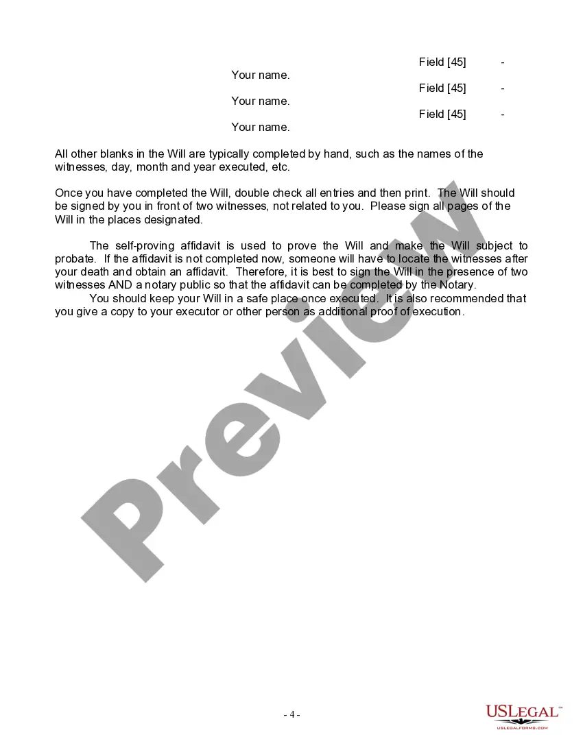 Get Last Will and Testament for Widow or Widower with Minor Children Preview Last Will and Testament for Widow or Widower with Minor Children