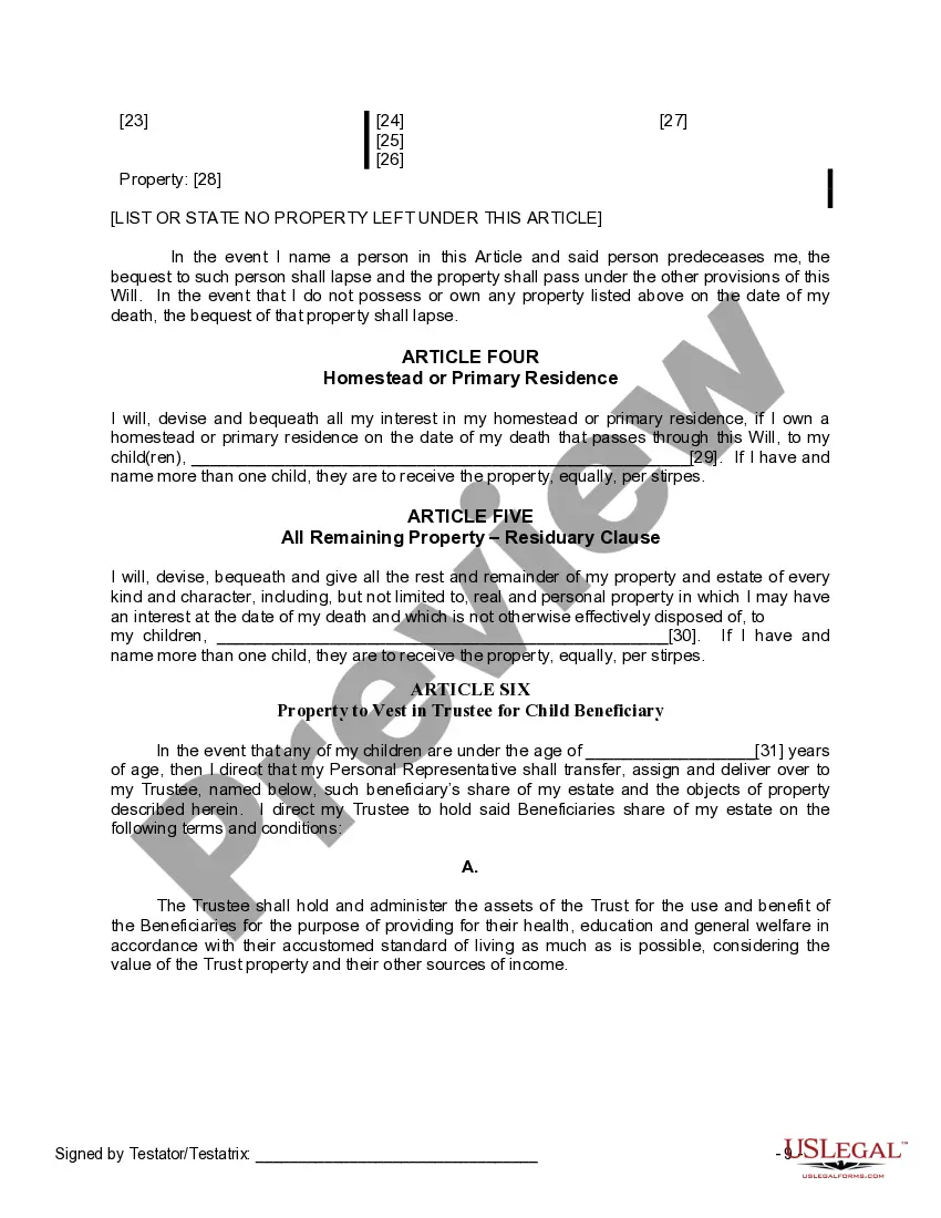 Get Last Will and Testament for Widow or Widower with Minor Children Preview Last Will and Testament for Widow or Widower with Minor Children