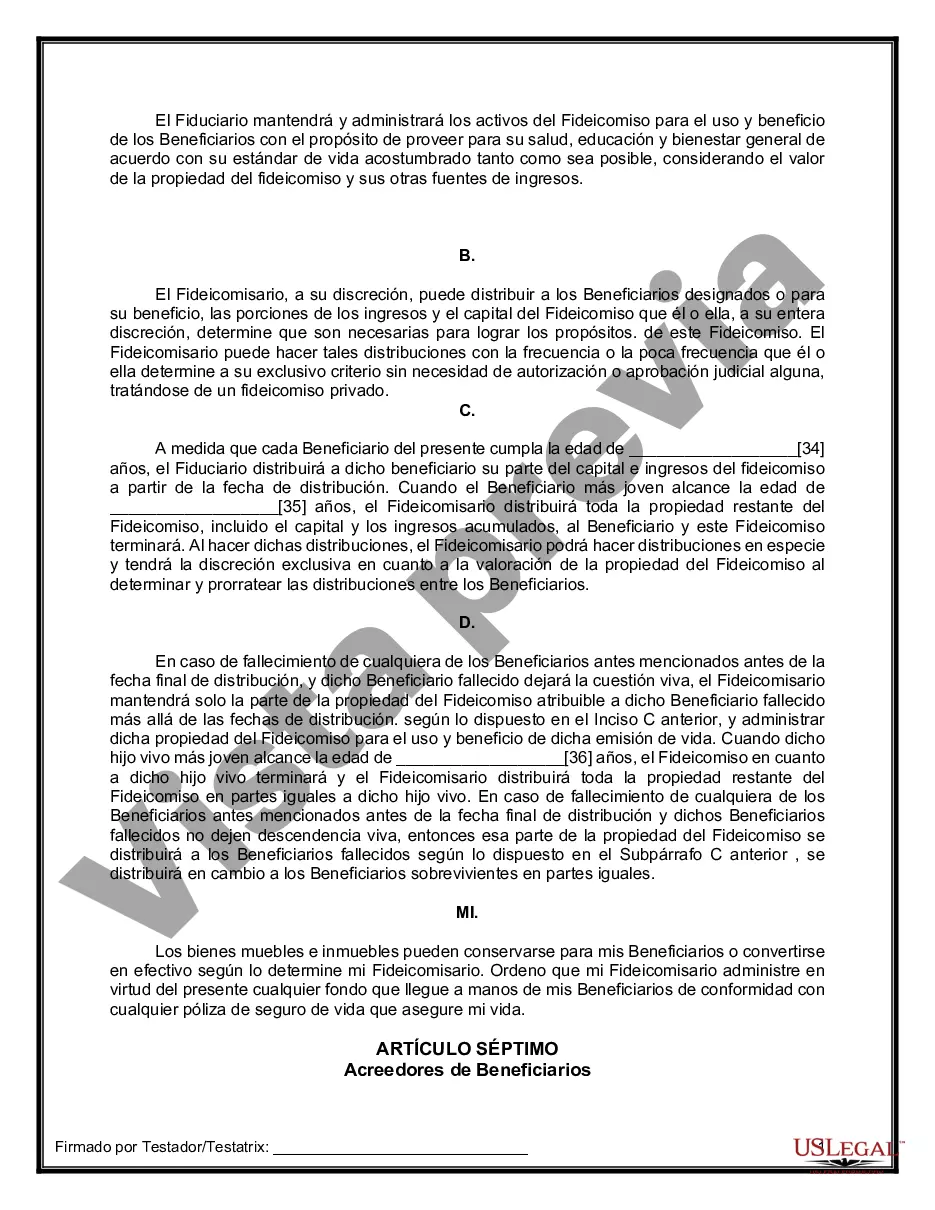 Preview Formulario de última voluntad y testamento legal para una viuda o viudo con hijos adultos y menores