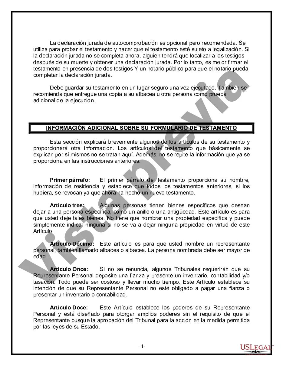 Preview Formulario de última voluntad y testamento legal para una viuda o viudo con hijos adultos y menores