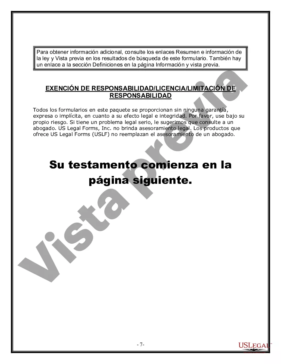 Preview Formulario de última voluntad y testamento legal para una viuda o viudo con hijos adultos y menores