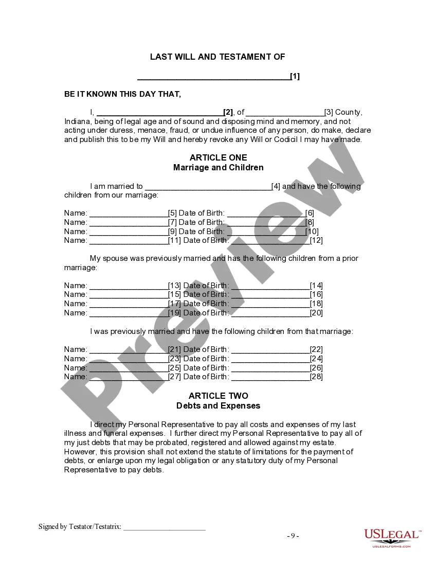 Get Last Will and Testament for Divorced and Remarried Person with Mine, Yours and Ours Children Preview Last Will and Testament for Divorced and Remarried Person with Mine, Yours and Ours Children