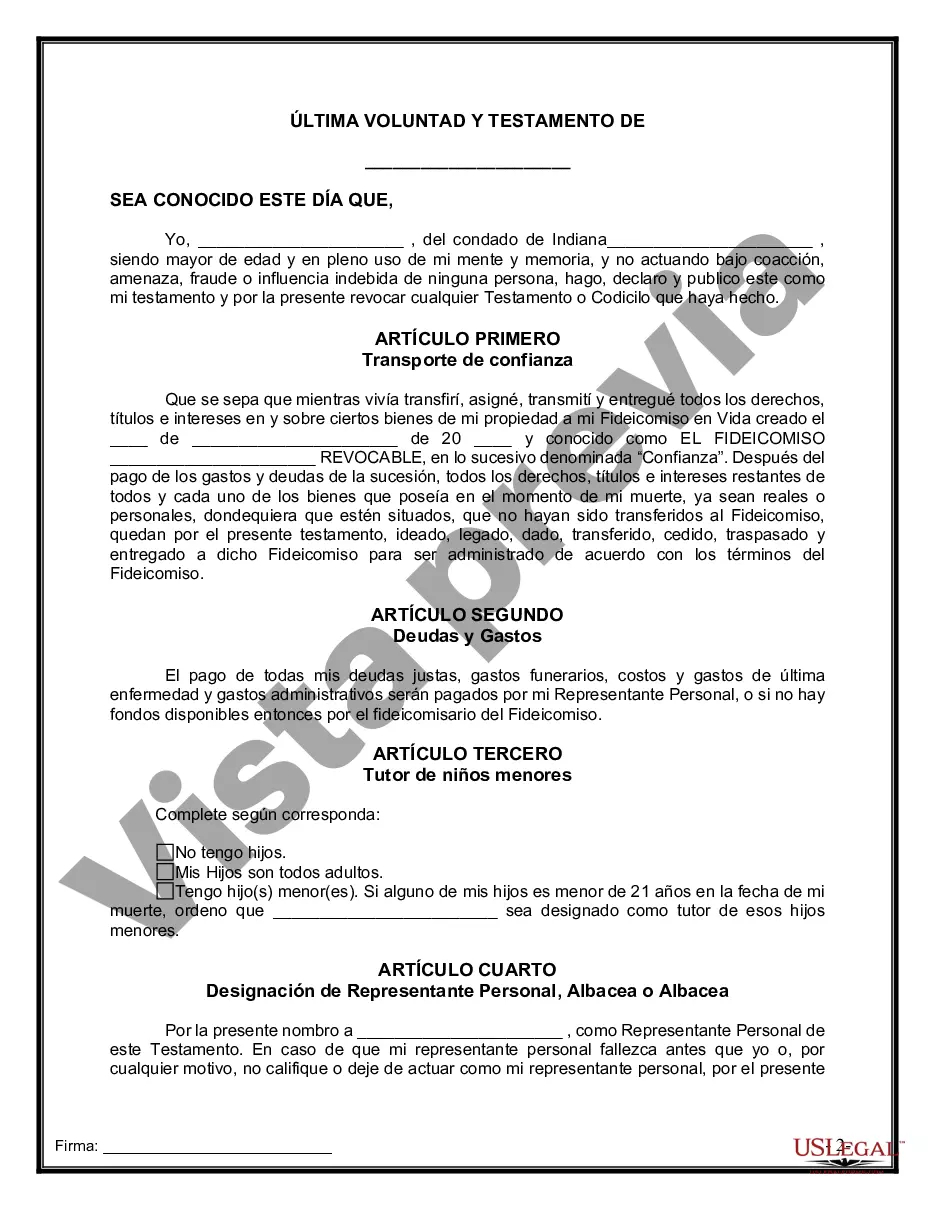 Preview Último testamento legal y formulario de testamento con todos los bienes en fideicomiso llamado testamento invertido