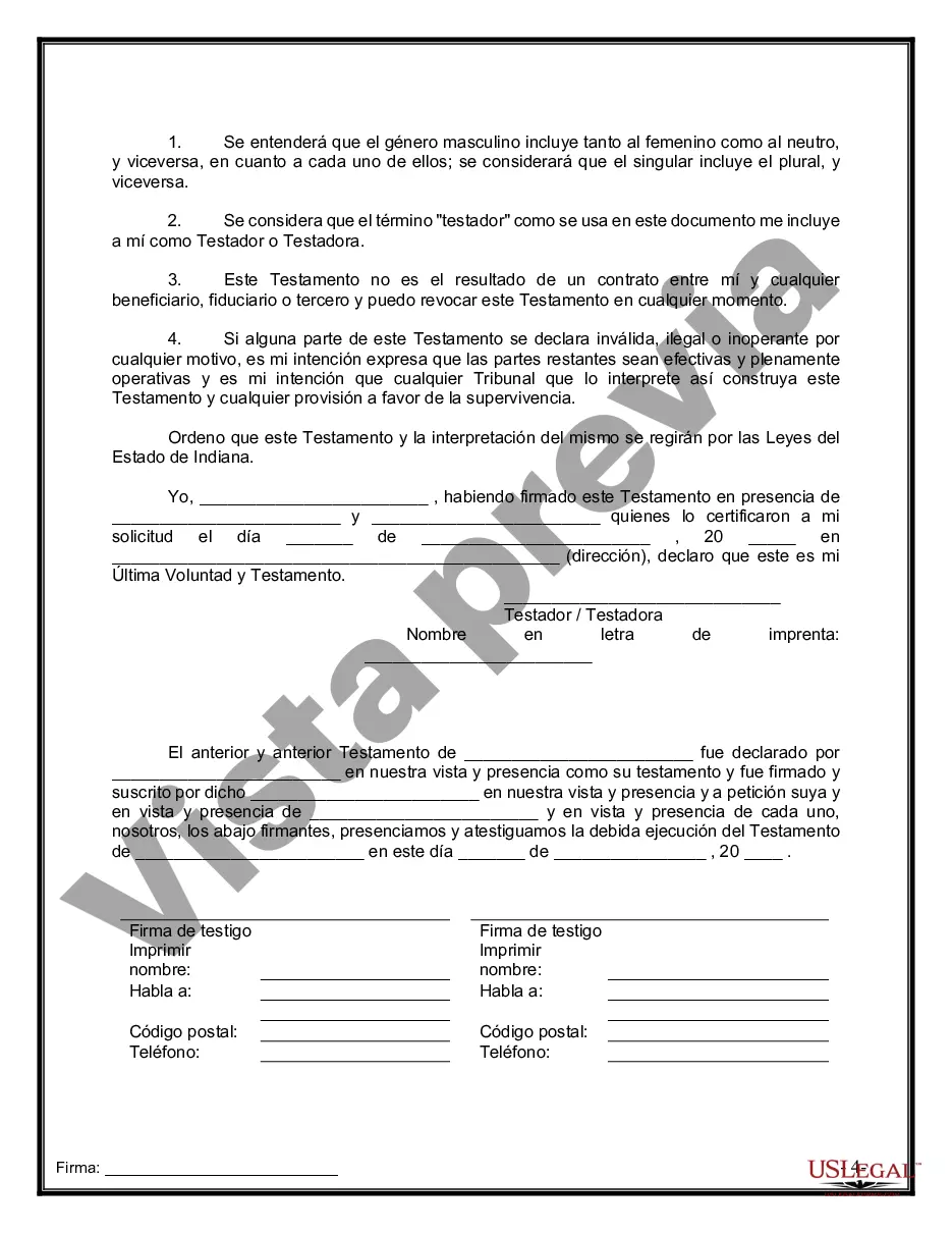 Preview Último testamento legal y formulario de testamento con todos los bienes en fideicomiso llamado testamento invertido