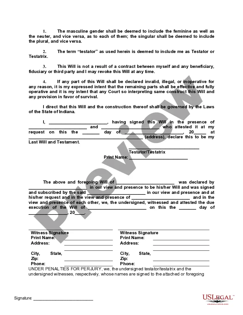 Preview Last Will and Testament with All Property to Trust called a Pour Over Will