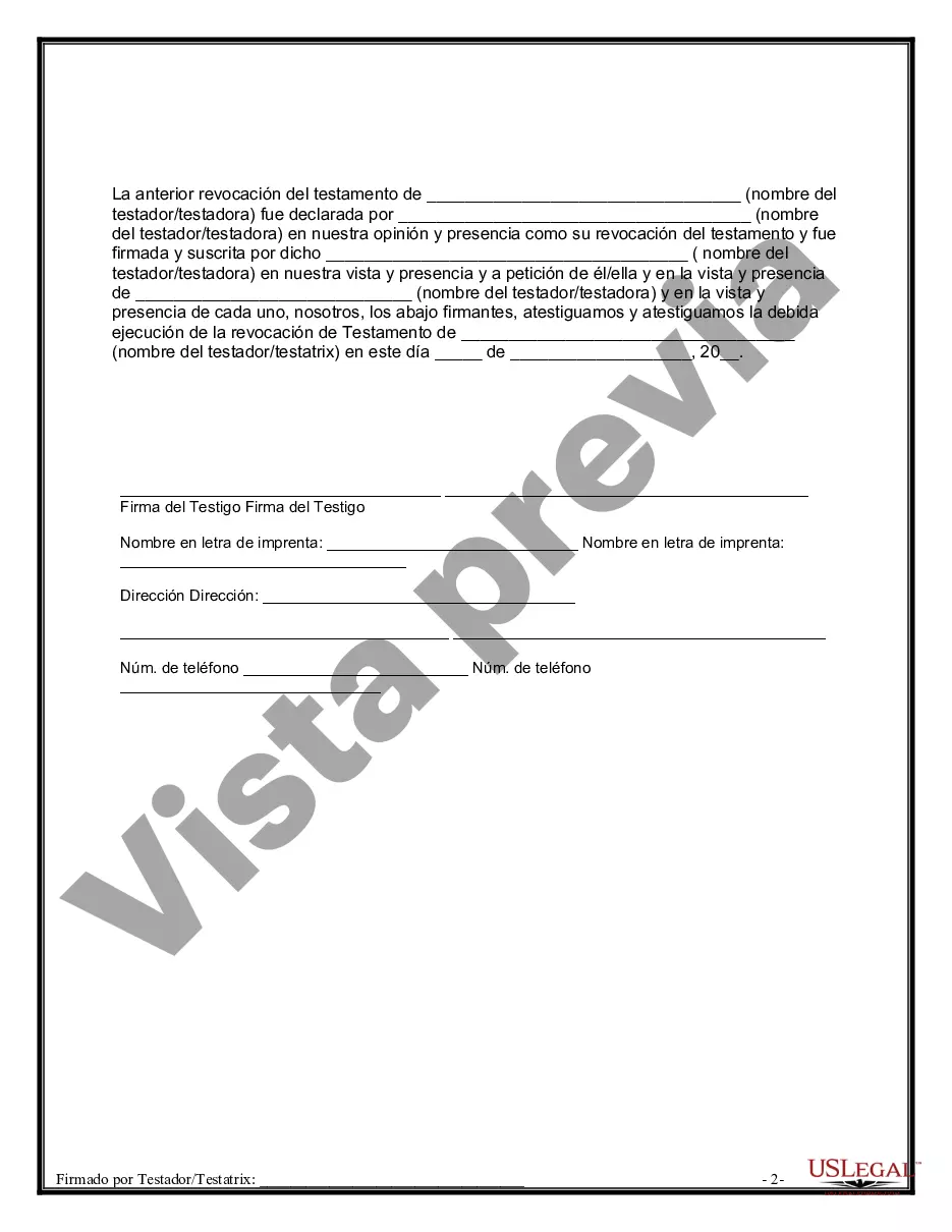 Preview Revocación por escrito del testamento