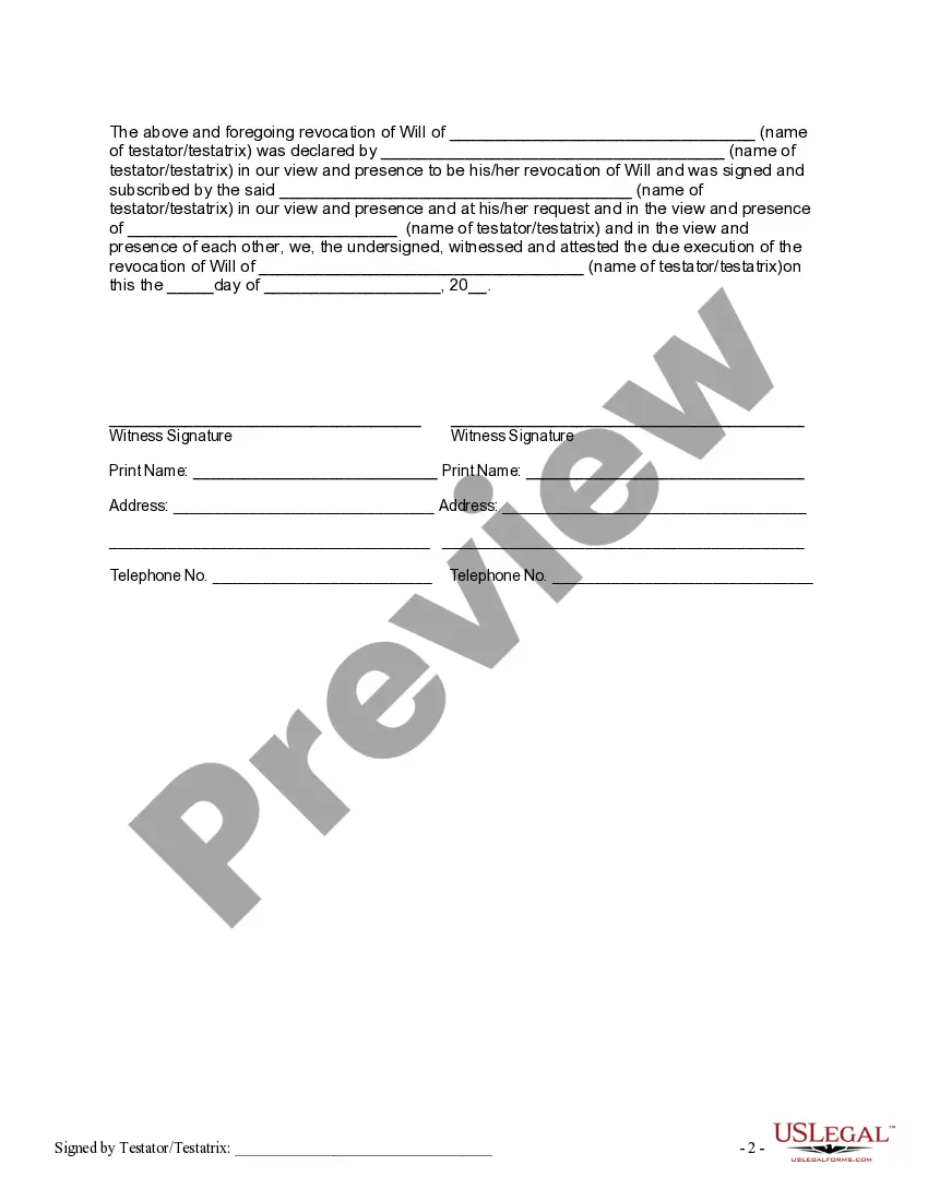 Get Written Revocation of Will Preview Written Revocation of Will
