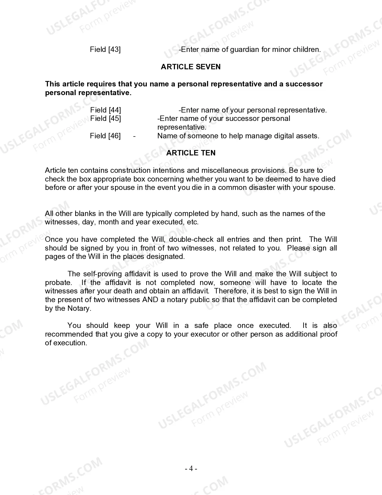 Preview Last Will and Testament for other Persons