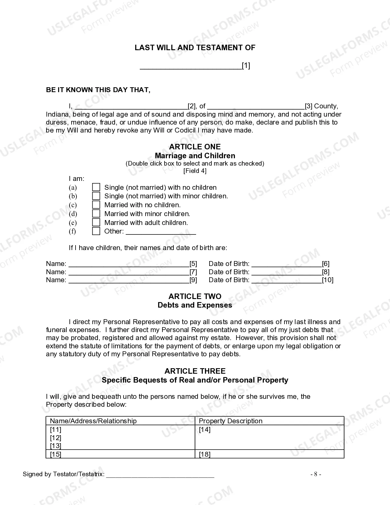 Preview Last Will and Testament for other Persons