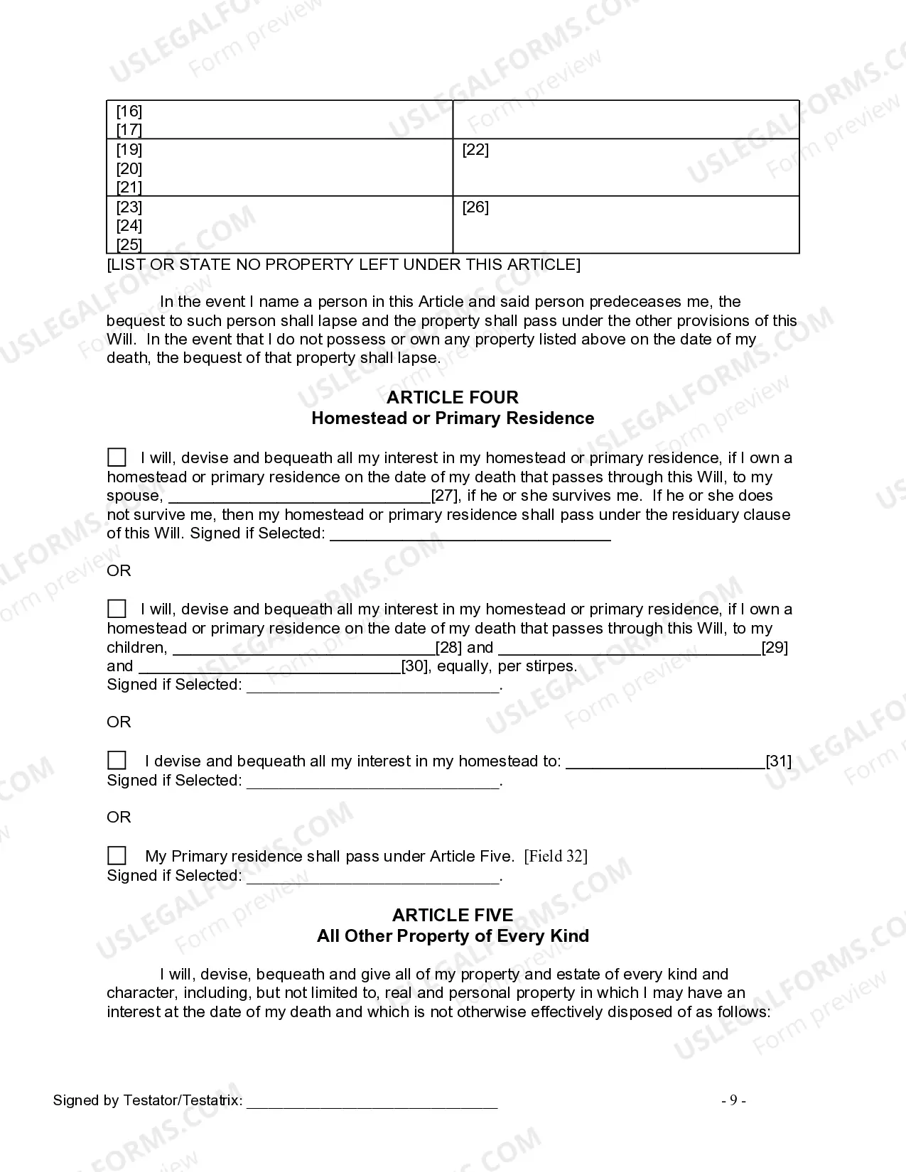 Preview Last Will and Testament for other Persons