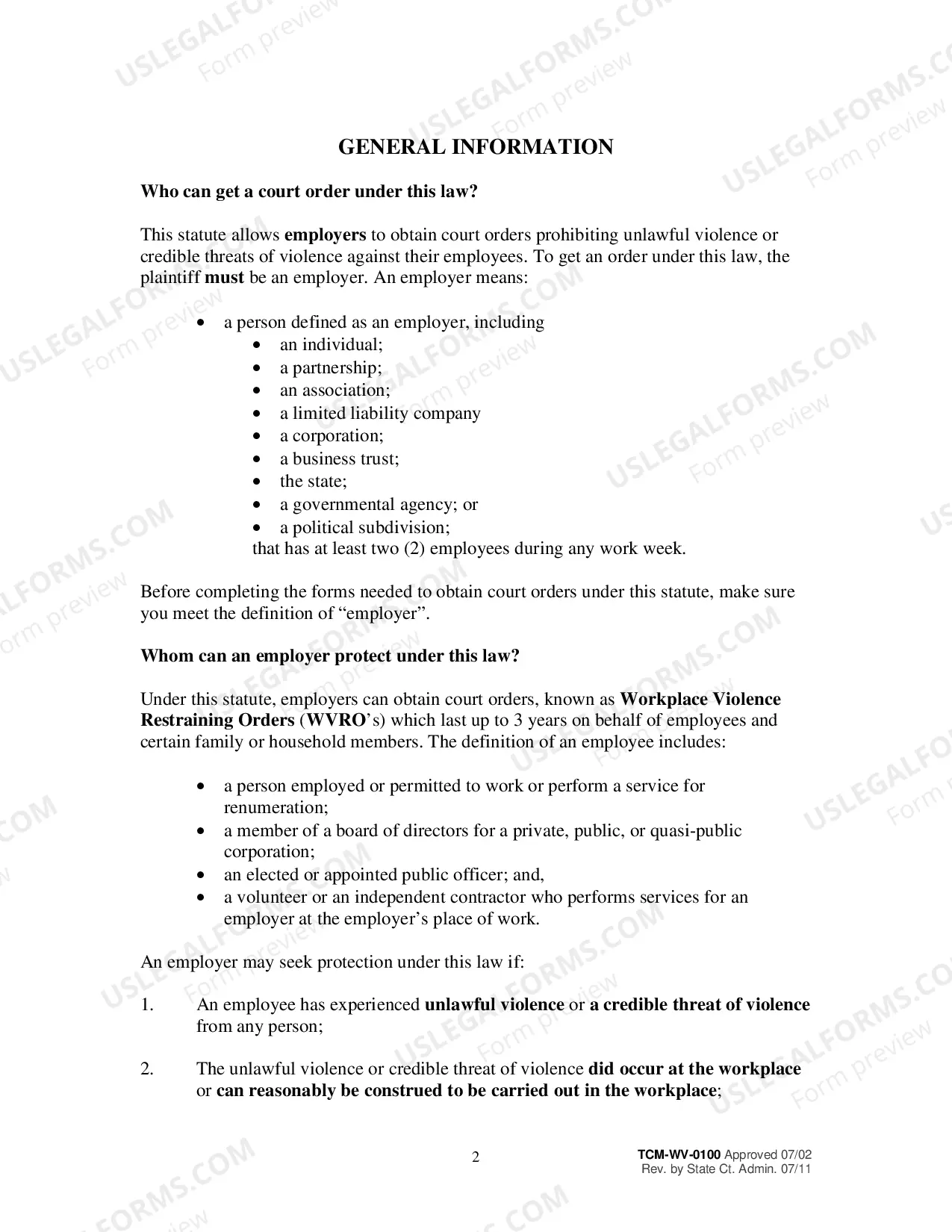 Preview Instructions for Petitions to Prohibit Workplace Violence