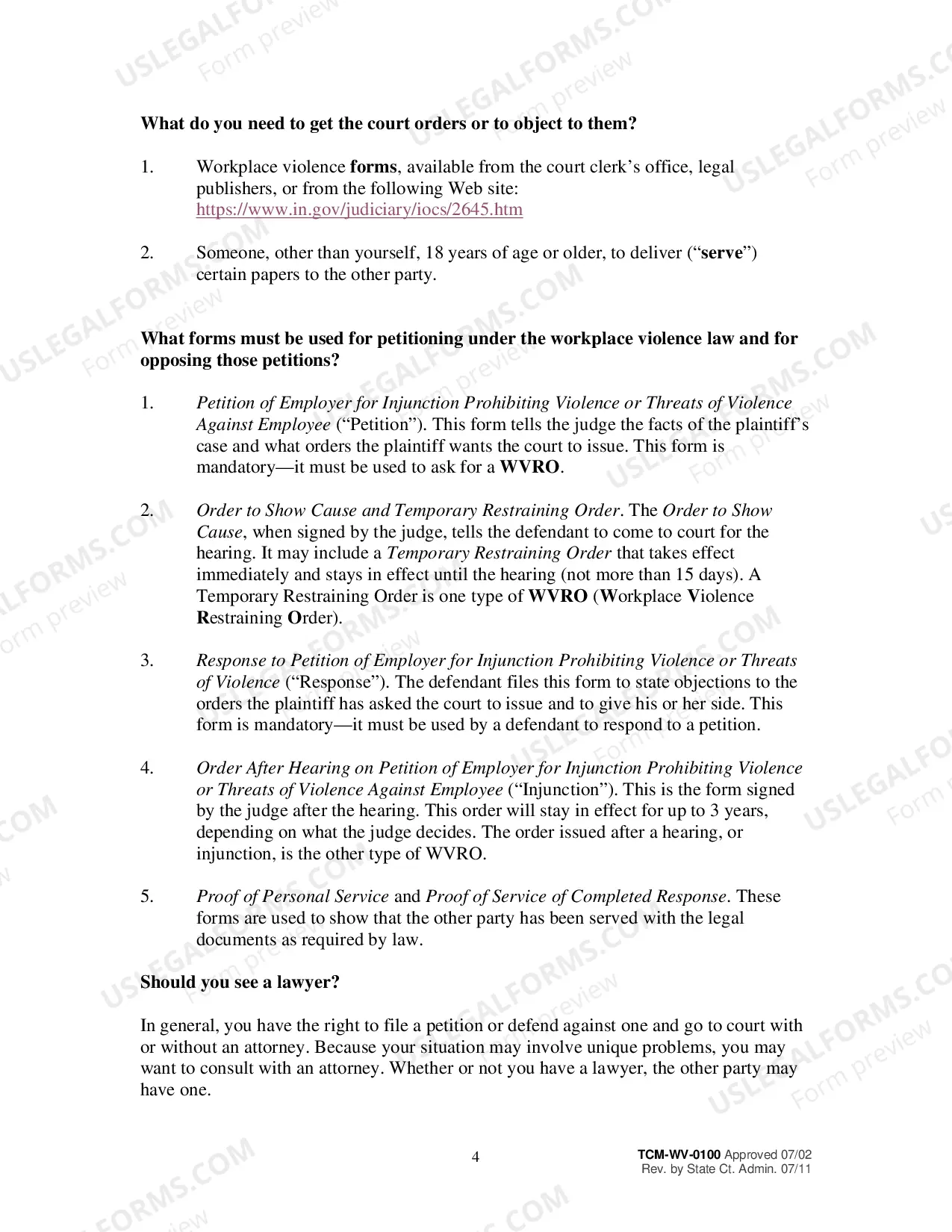 Preview Instructions for Petitions to Prohibit Workplace Violence