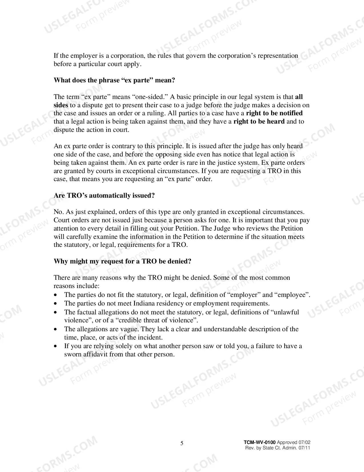 Preview Instructions for Petitions to Prohibit Workplace Violence