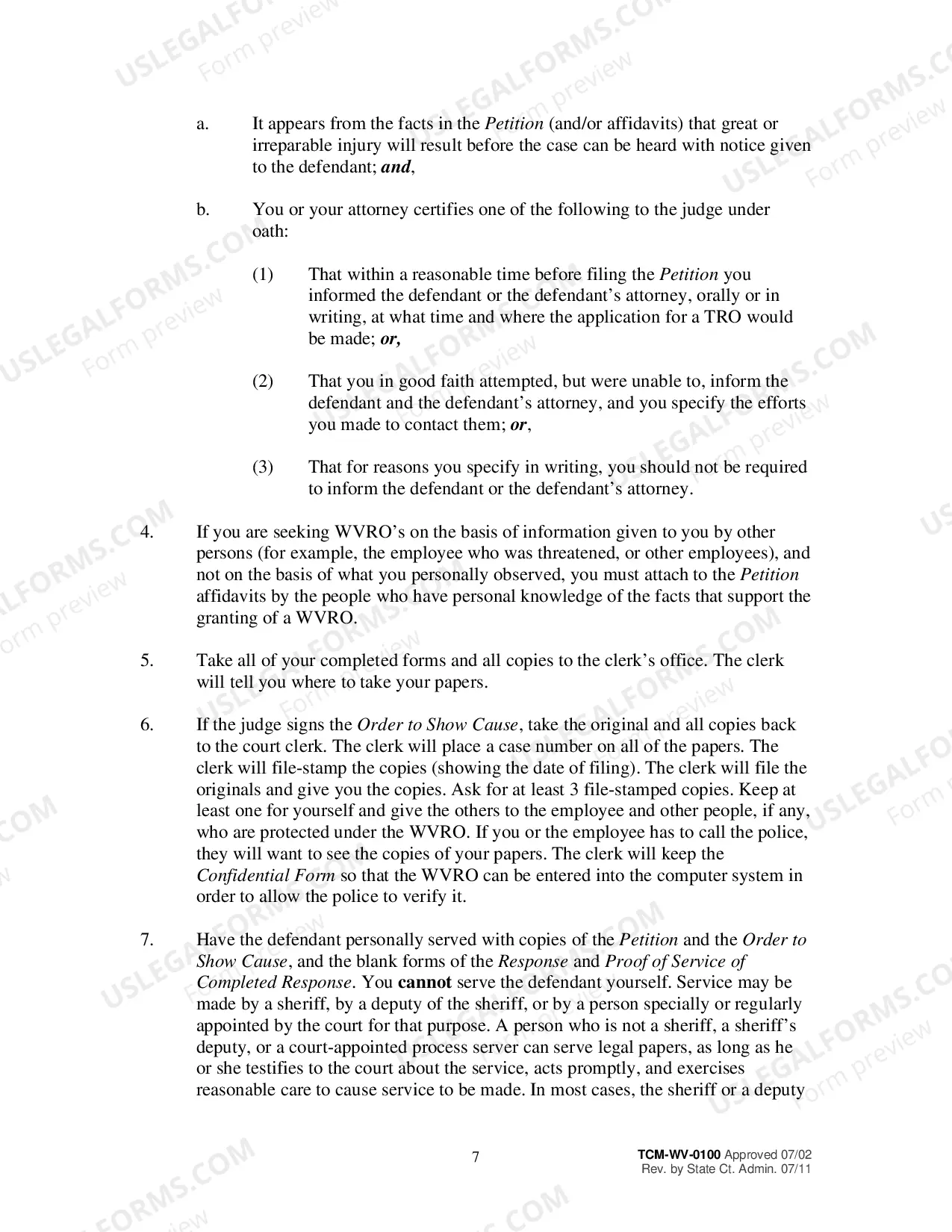 Preview Instructions for Petitions to Prohibit Workplace Violence