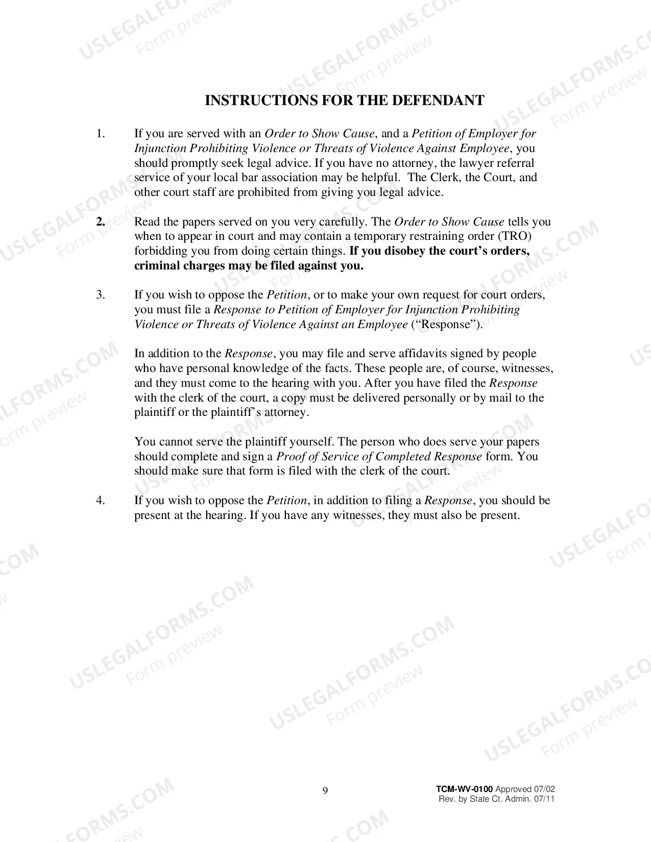 Preview Instructions for Petitions to Prohibit Workplace Violence