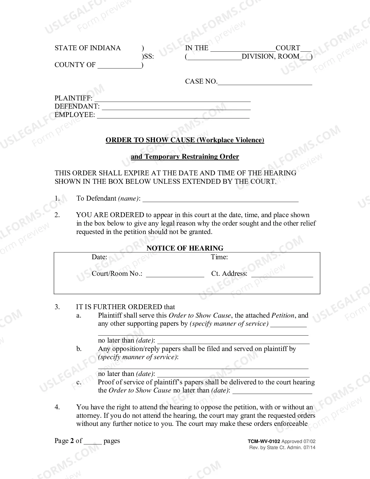 Preview Order to Show Cause (Workplace Violence) & Temporary Restraining Order