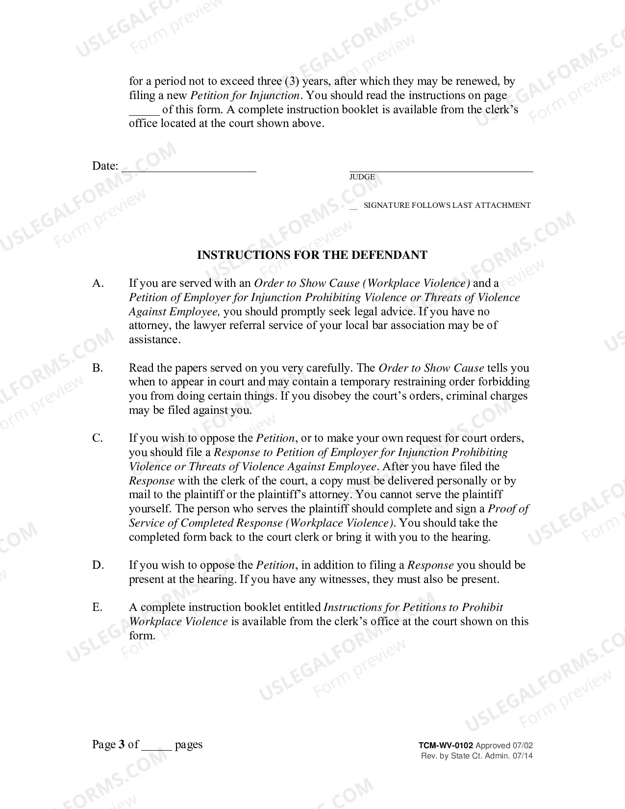 Preview Order to Show Cause (Workplace Violence) & Temporary Restraining Order