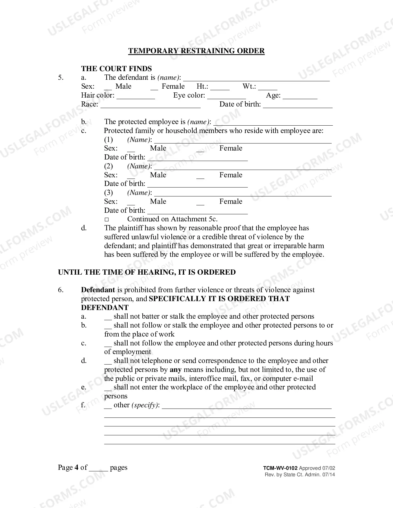 Preview Order to Show Cause (Workplace Violence) & Temporary Restraining Order
