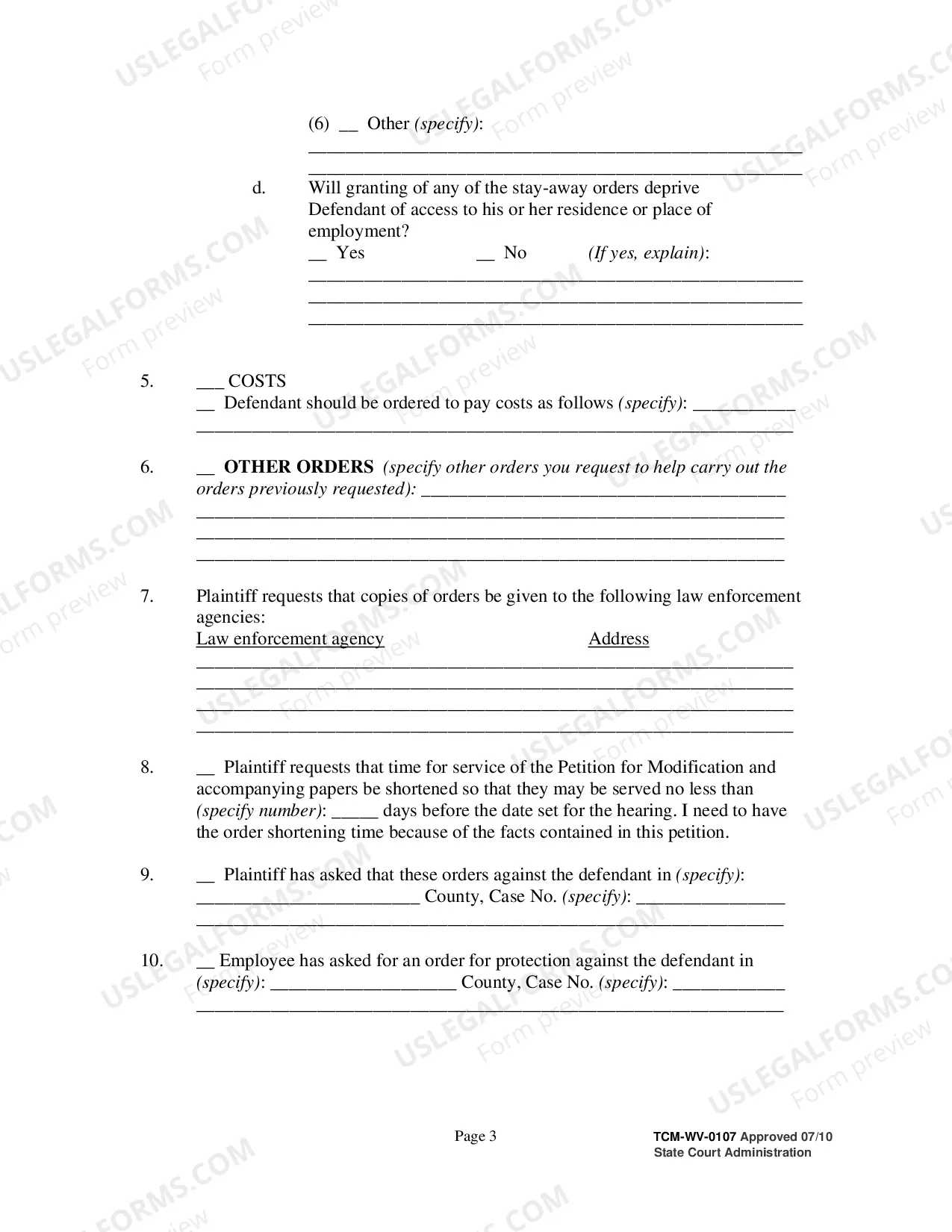 Preview Petition to Modify a Workplace Violence Restraining Order