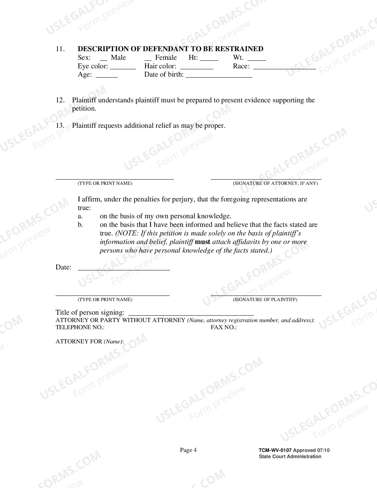 Preview Petition to Modify a Workplace Violence Restraining Order