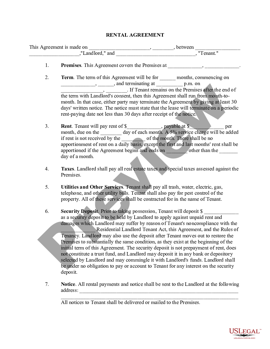 page 0 Residential Rental Agreement preview